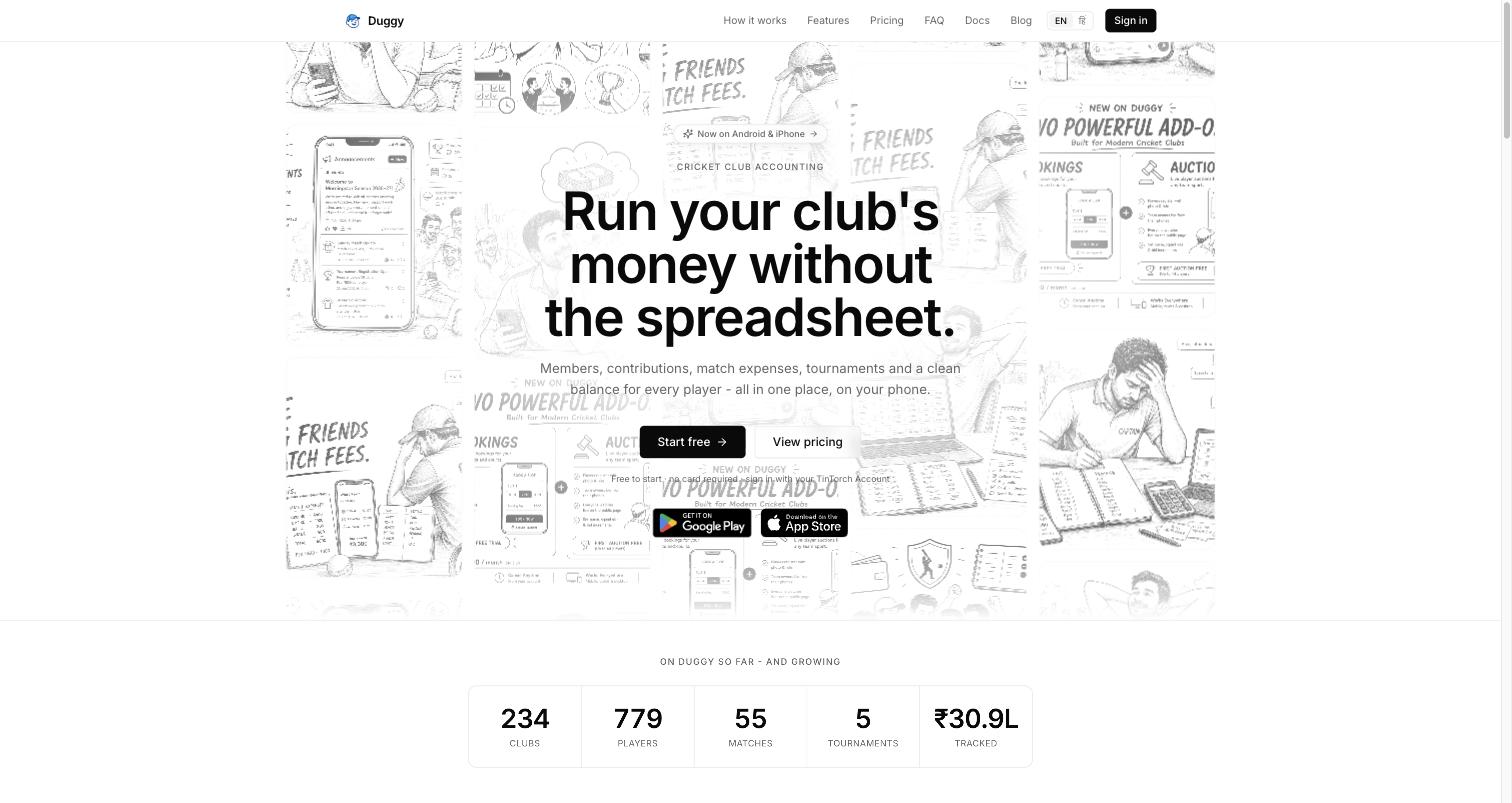 Duggy: Cricket Club Accounting App (Web, Android, iPhone)